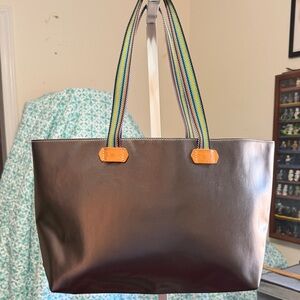 Consuela Silver Tote with Colorful Straps